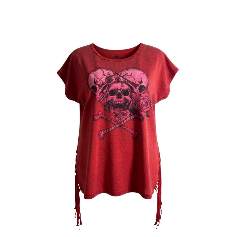Disney Parks Pirates Caribbean Skull Fringe Tee Red Graphic Shirt XL